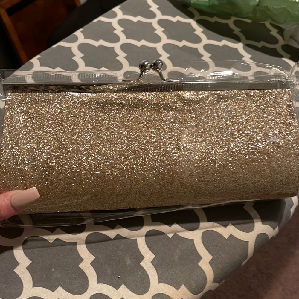 Glitter curved evening bag. Champagne gold. New from seller